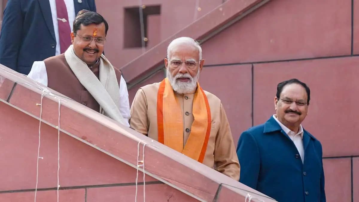 Prime Minister Narendra Modi during his visit to BJP headquarters in New Delhi with newly appointed national office bearers.