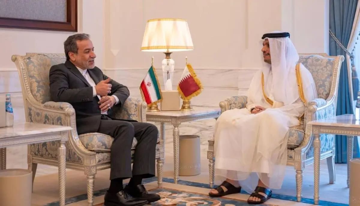 Qatar Prime Minister Sheikh Mohammed bin Abdulrahman Al Thani during diplomatic discussions with Iranian officials