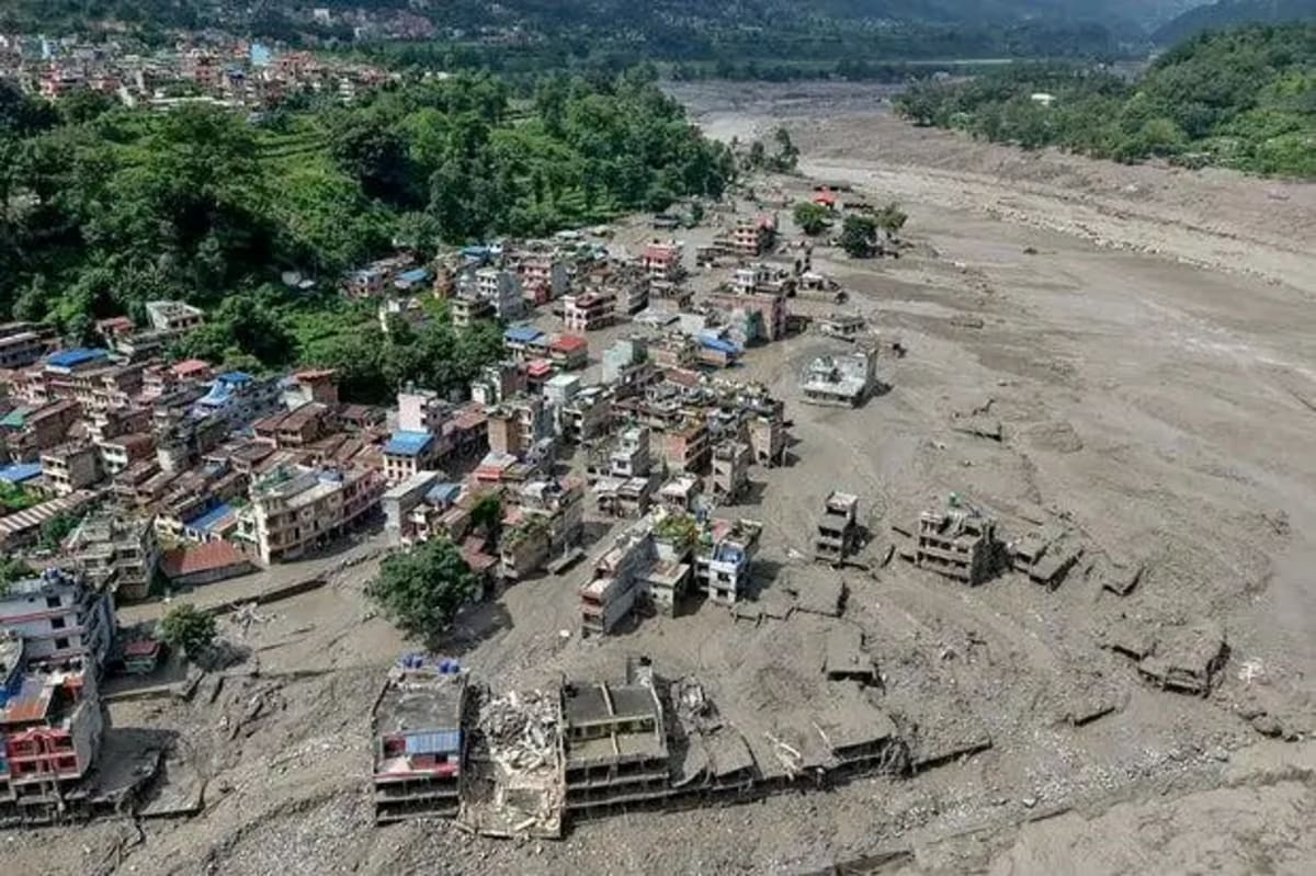Flood damage at 25 MW Nuwakot Solar Power Plant in Batar Nepal