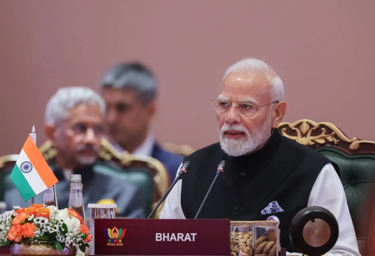 Prime Minister Narendra Modi with BRICS leaders at the 18th BRICS Summit in New Delhi.