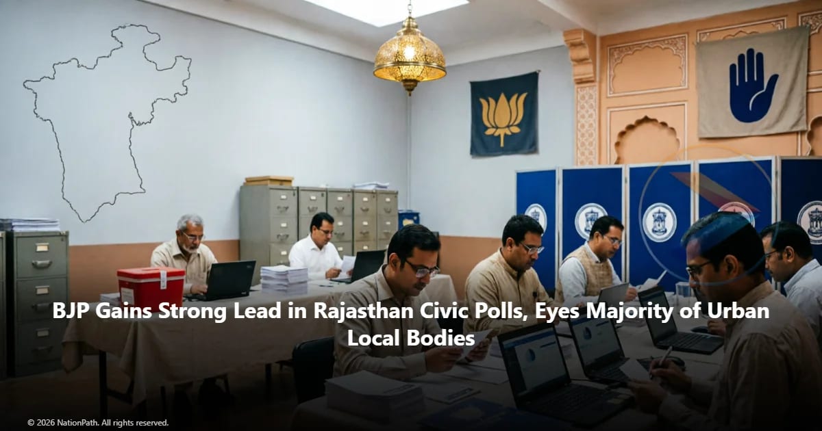 Election officials counting votes during Rajasthan urban local body elections
