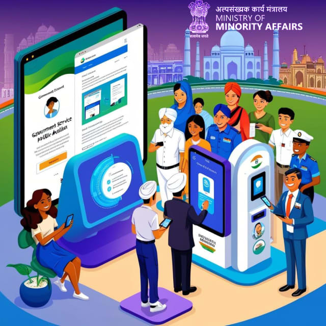 Officials highlighting AI-powered digital governance initiatives under the Ministry of Minority Affairs.