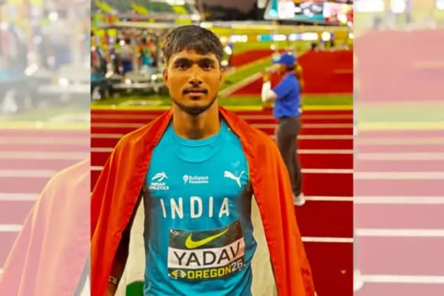 Ashish Yadav competing in the men's javelin throw at the World Athletics U20 Championships.