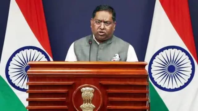 MEA spokesperson Randhir Jaiswal during a media briefing in New Delhi.