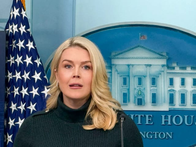 Karoline Leavitt speaking during a White House press briefing in Washington