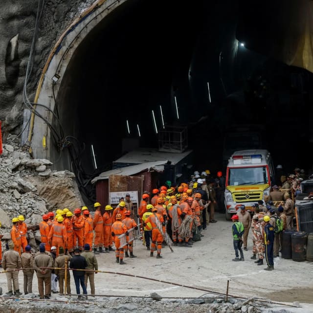 Rescue teams conduct operations at the Chamoli tunnel accident site in Pipalkoti