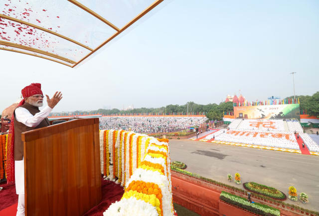Prime Minister Narendra Modi addresses the nation from the Red Fort on Independence Day 2026