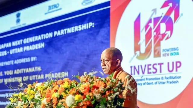 Uttar Pradesh Chief Minister Yogi Adityanath addresses the UP-Japan Investment Meet 2026 in New Delhi.