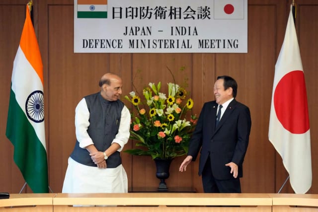 Rajnath Singh and Japan Defence Minister Shinjiro Koizumi during India-Japan defence talks.