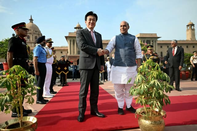 Rajnath Singh meets Japanese Defence Minister Shinjiro Koizumi in New Delhi.