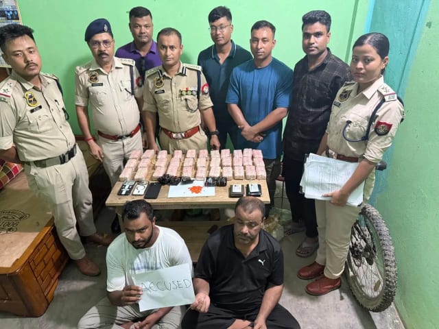 Cachar Police display suspected narcotic substances seized during an anti-drug operation in Assam.