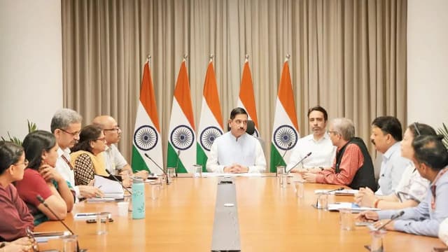 Education Minister Pralhad Joshi reviews CBSE academic and examination processes in New Delhi.