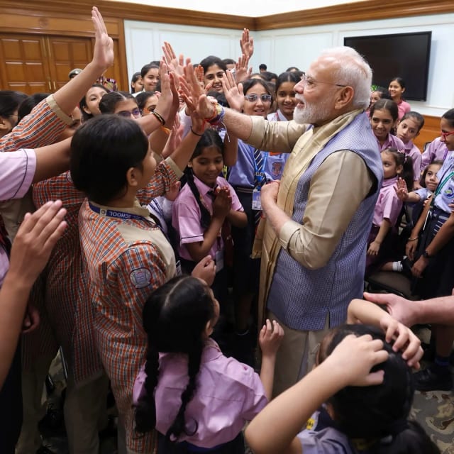 Prime Minister Narendra Modi celebrates Raksha Bandhan with children at his Delhi residence