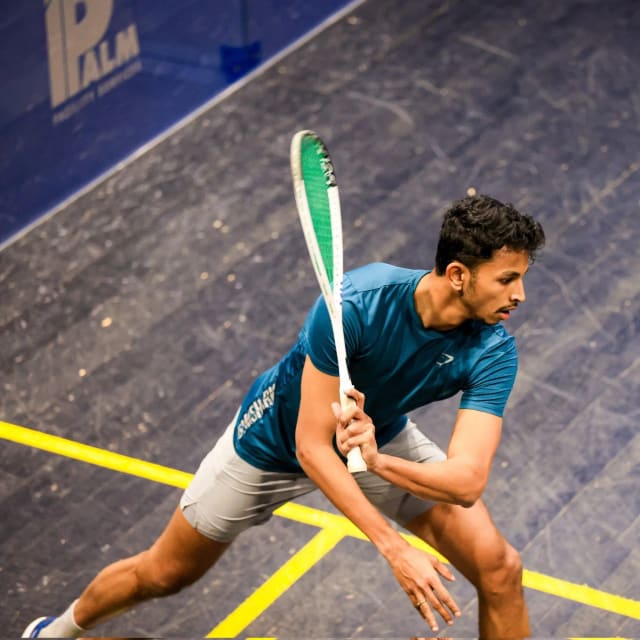 Velavan Senthilkumar in action at PSA Budapest Squash Open 2026