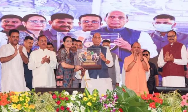 Rajnath Singh and Yogi Adityanath launch development projects at Lucknow Cantonment