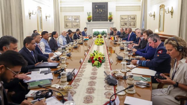 Prime Minister Narendra Modi with Belgian Prime Minister Bart De Wever in New Del
