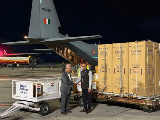 Indian C-130J aircraft carrying India's relief material to flood-hit Nepal