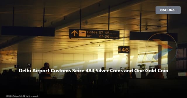 Delhi Airport Customs officials seize 484 silver coins and one gold coin from two passengers arriving from Doha