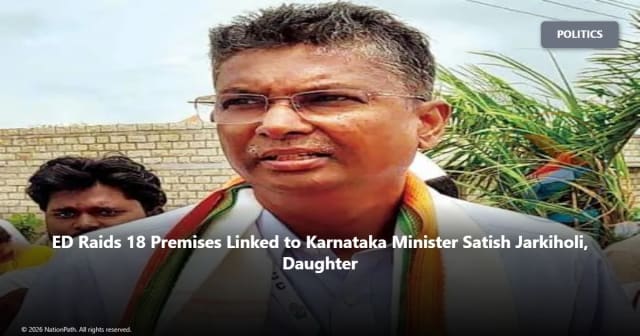 Karnataka PWD Minister Satish Jarkiholi amid an Enforcement Directorate search at premises linked to him.