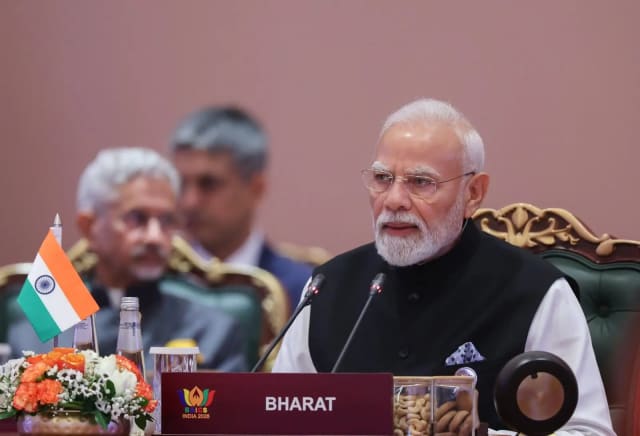 Prime Minister Narendra Modi with BRICS leaders at the 18th BRICS Summit in New Delhi.