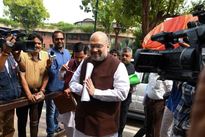 Amit Shah speaks to reporters outside Parliament over students' NEET concerns
