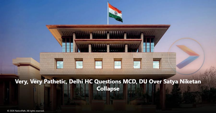 Delhi High Court building as the court examines MCD and Delhi University’s role in the Satya Niketan building collapse.