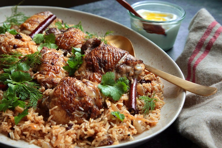 Chicken with Caramelized Onion and Cardamom Rice