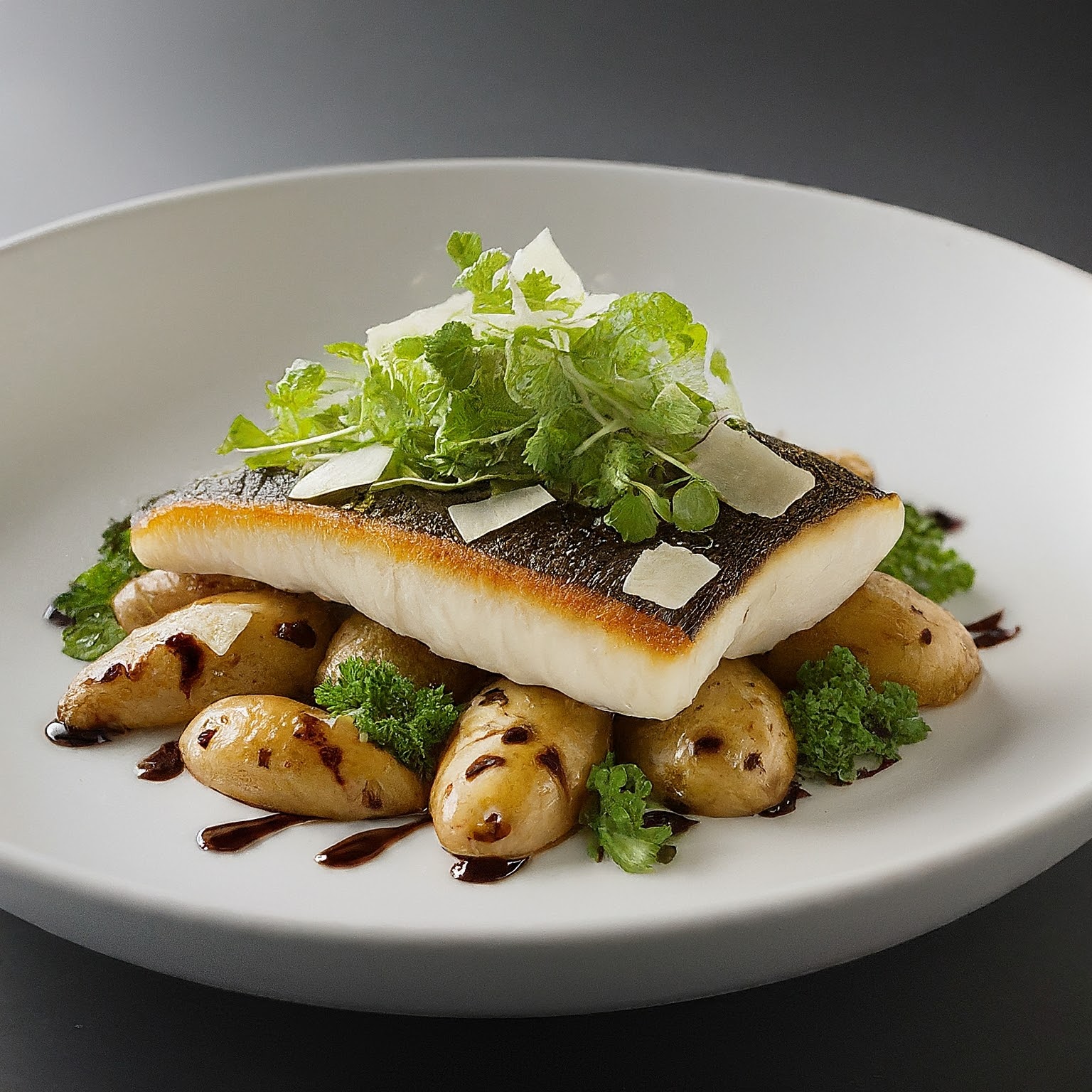 Striped Bass on Greens And Potatoes