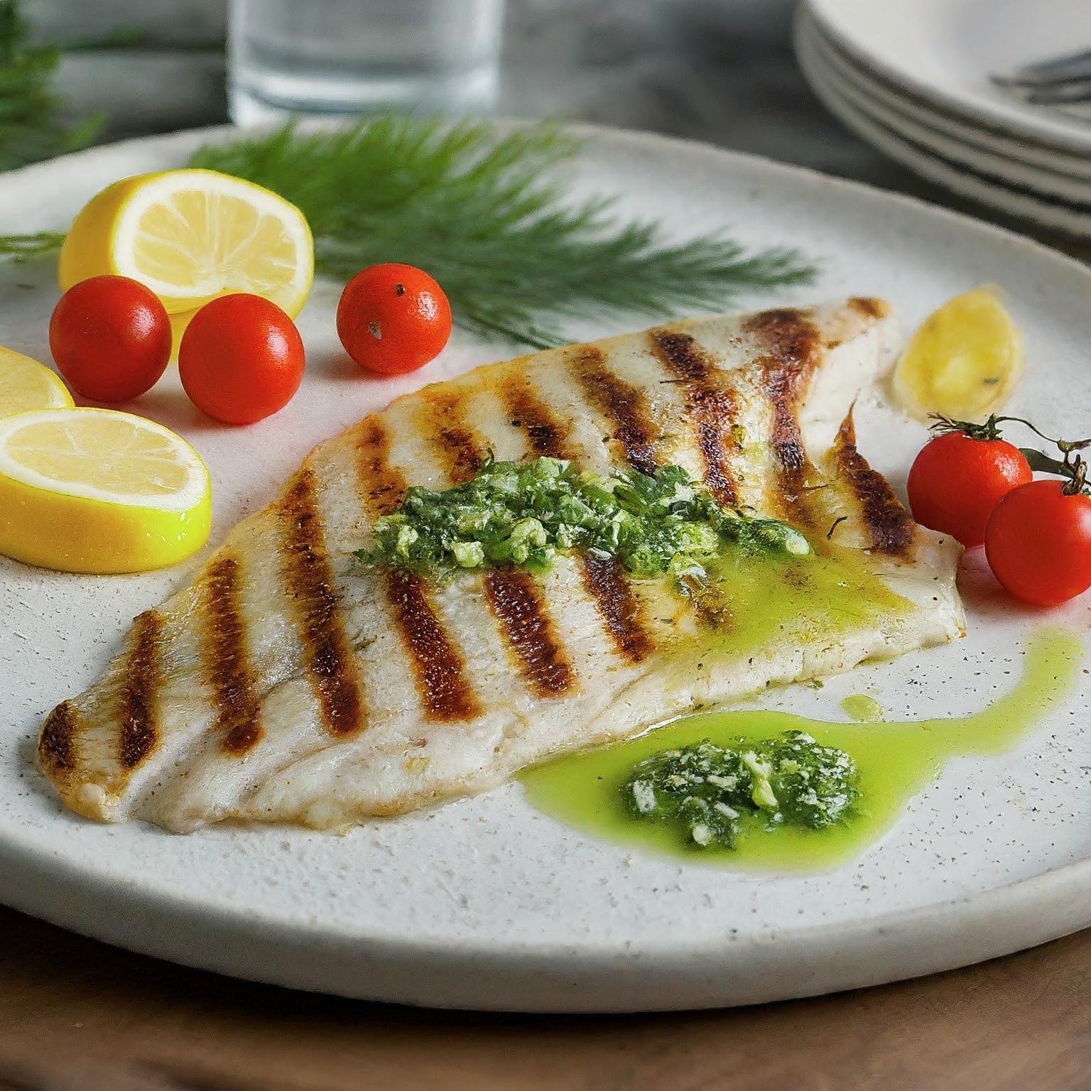Grilled Striped Bass with Garlic and Basil
