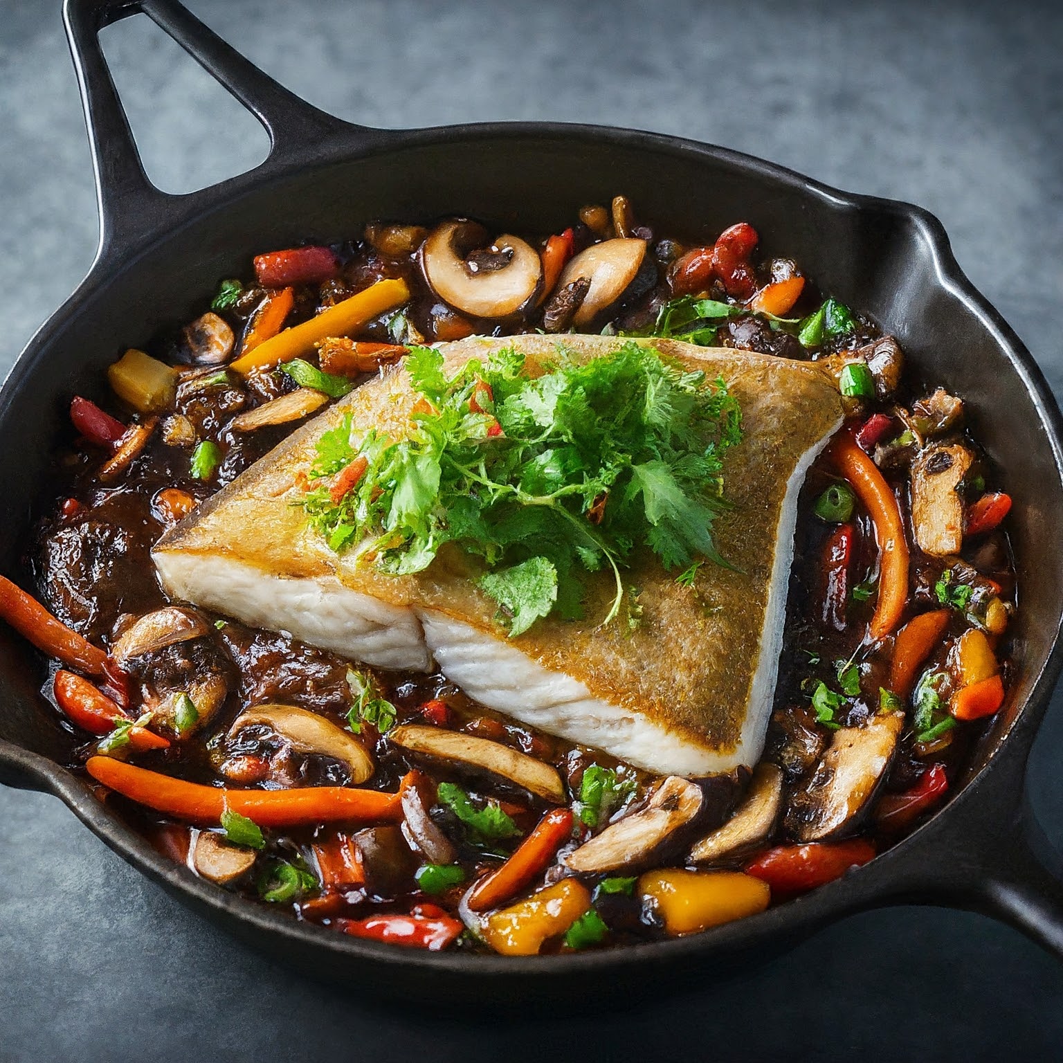 Seared Fish With Asian Mushroom Ragout
