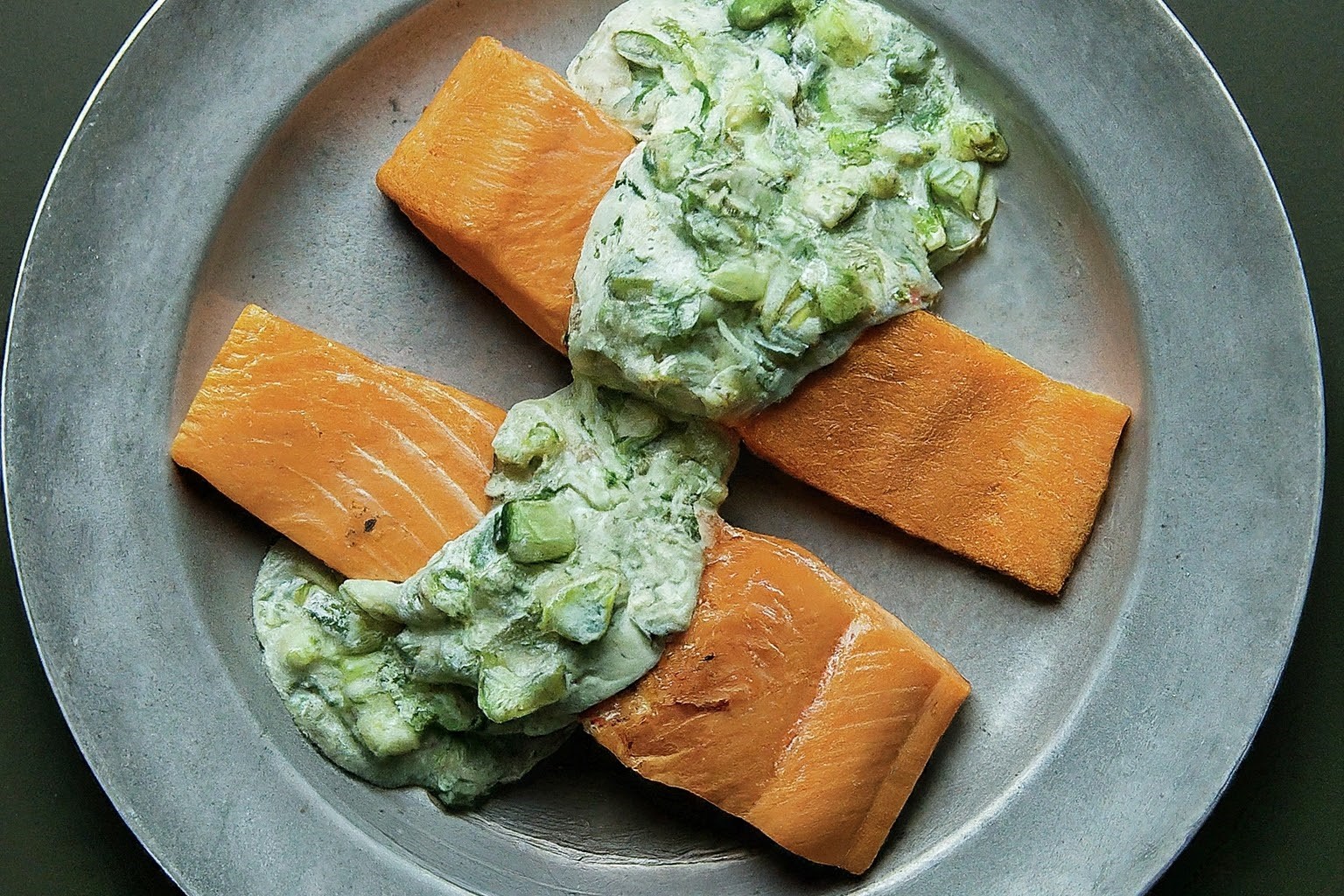 Poached Salmon with Cucumber Dill Sauce