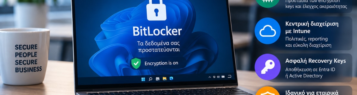 Εταιρικό Windows laptop προστατευμένο με BitLocker και κρυπτογράφηση δίσκου