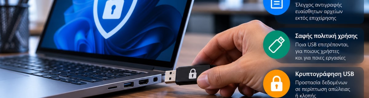 Εταιρικό laptop με ελεγχόμενη χρήση USB και αφαιρούμενων μέσων αποθήκευσης