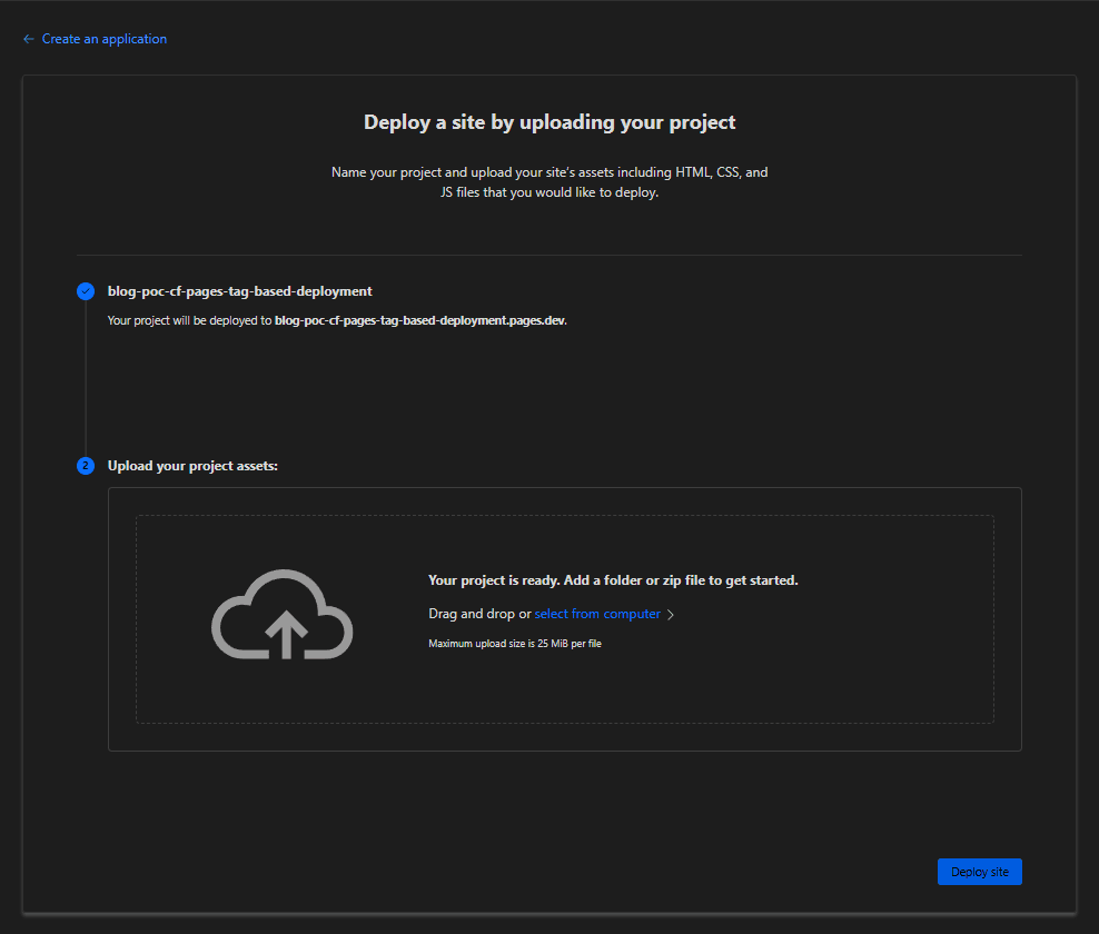 View after creating project in Workers & Pages page