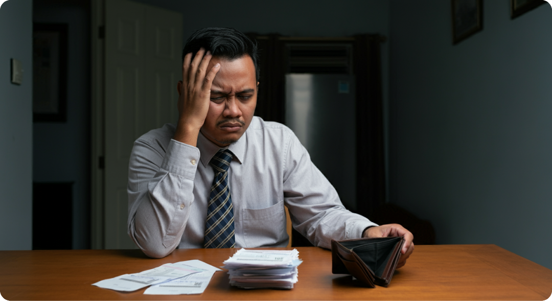 Dompet kosong dan bil menimbun