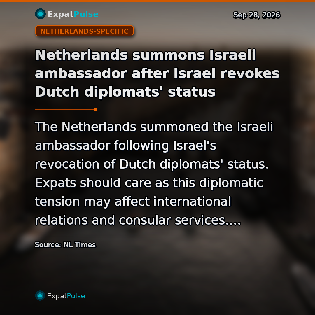 Netherlands summons Israeli ambassador after Israel revokes Dutch diplomats' status