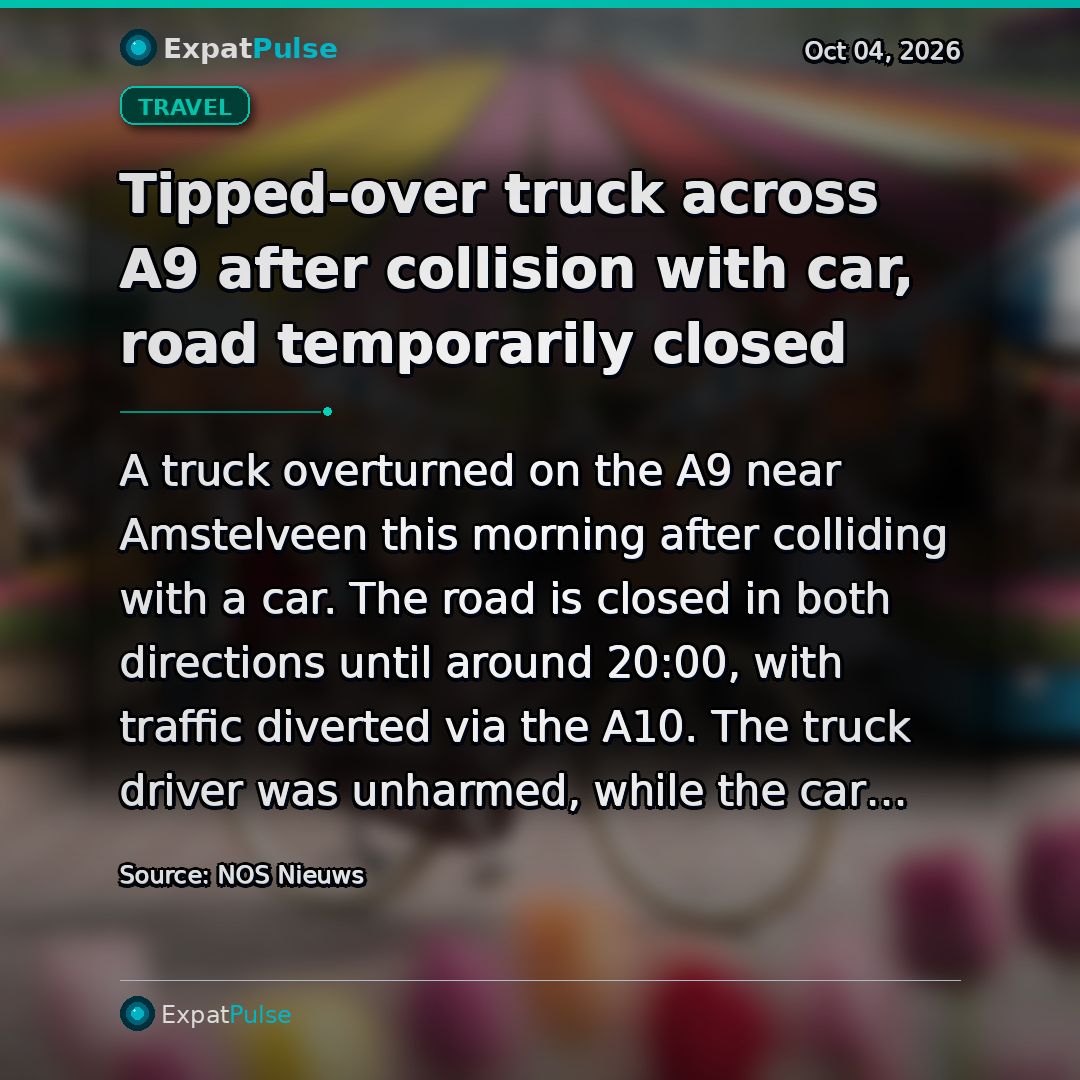 Tipped-over truck across A9 after collision with car, road temporarily closed