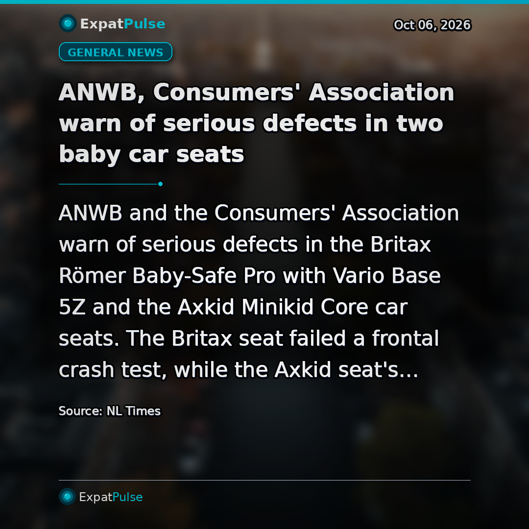 ANWB, Consumers' Association warn of serious defects in two baby car seats