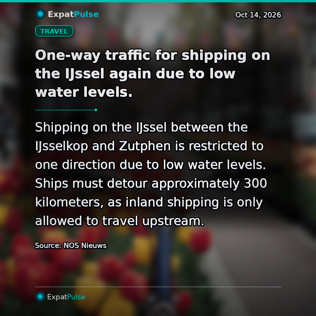 One-way traffic for shipping on the IJssel again due to low water levels.