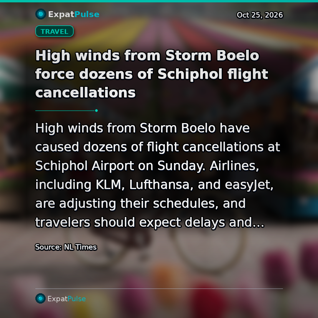High winds from Storm Boelo force dozens of Schiphol flight cancellations