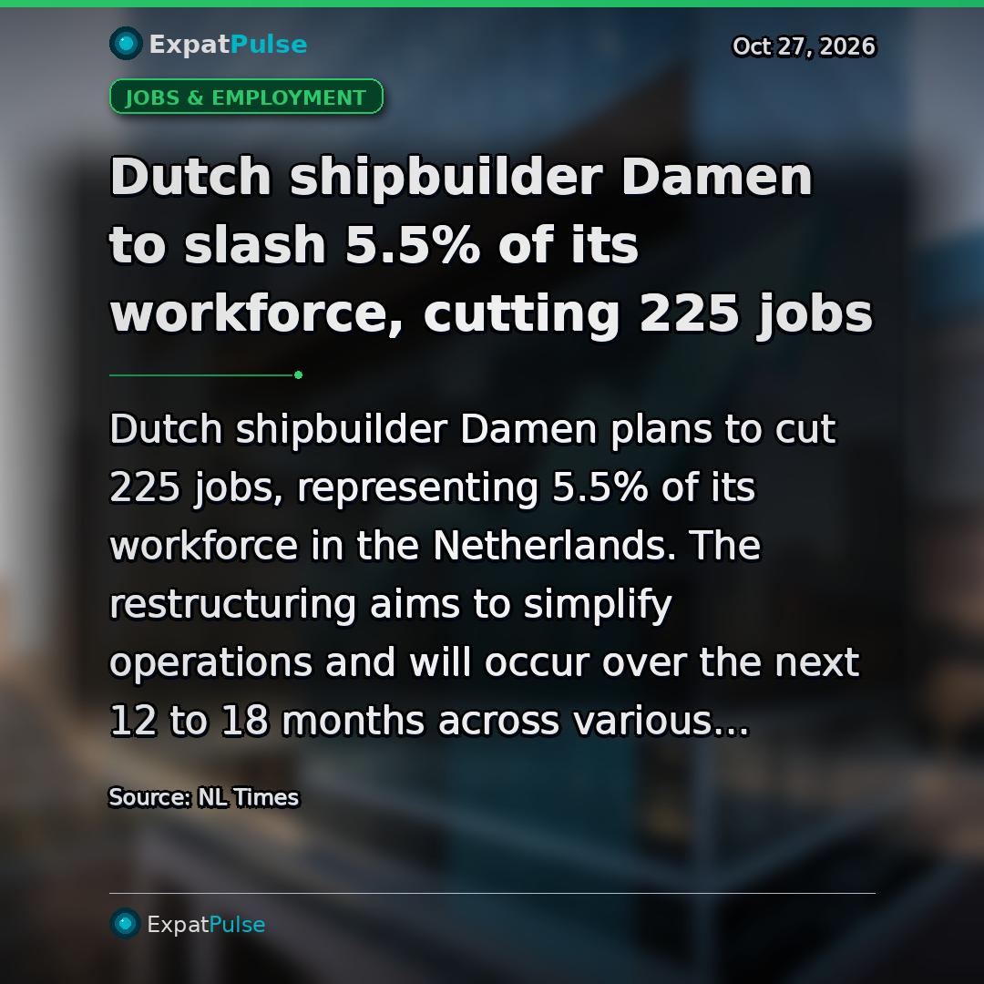 Dutch shipbuilder Damen to slash 5.5% of its workforce, cutting 225 jobs