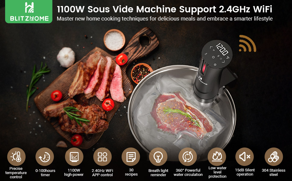 BENTISM Sous Vide Machine, 1200W Sous Vide Cooker, 86-203 ℉ Immersion  Circulator, Temperature and Time Digital Display Control, IPX7 Waterproof,  Fast