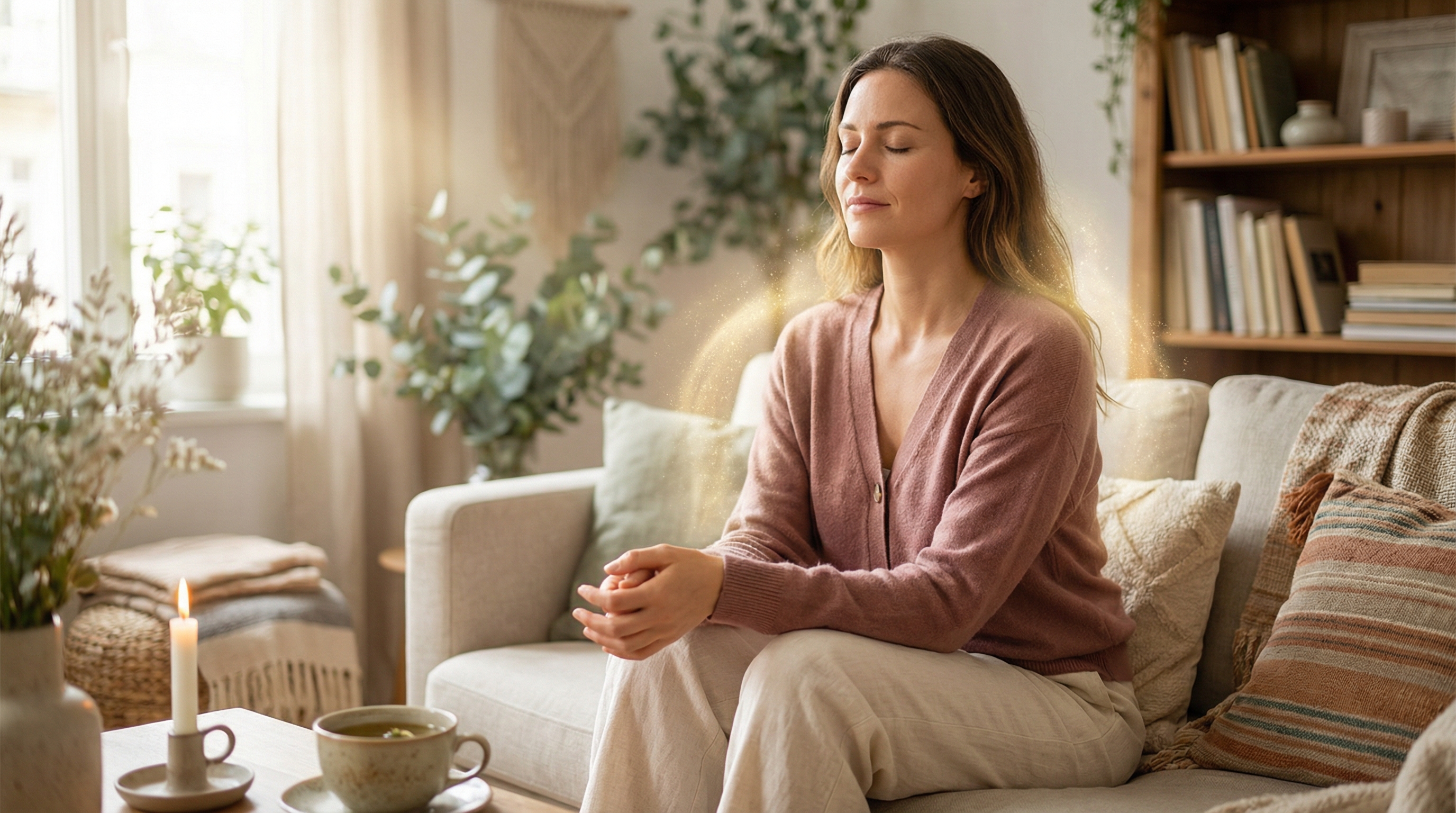Empath visualizing a calm protective aura to support nervous system regulation and energy boundaries