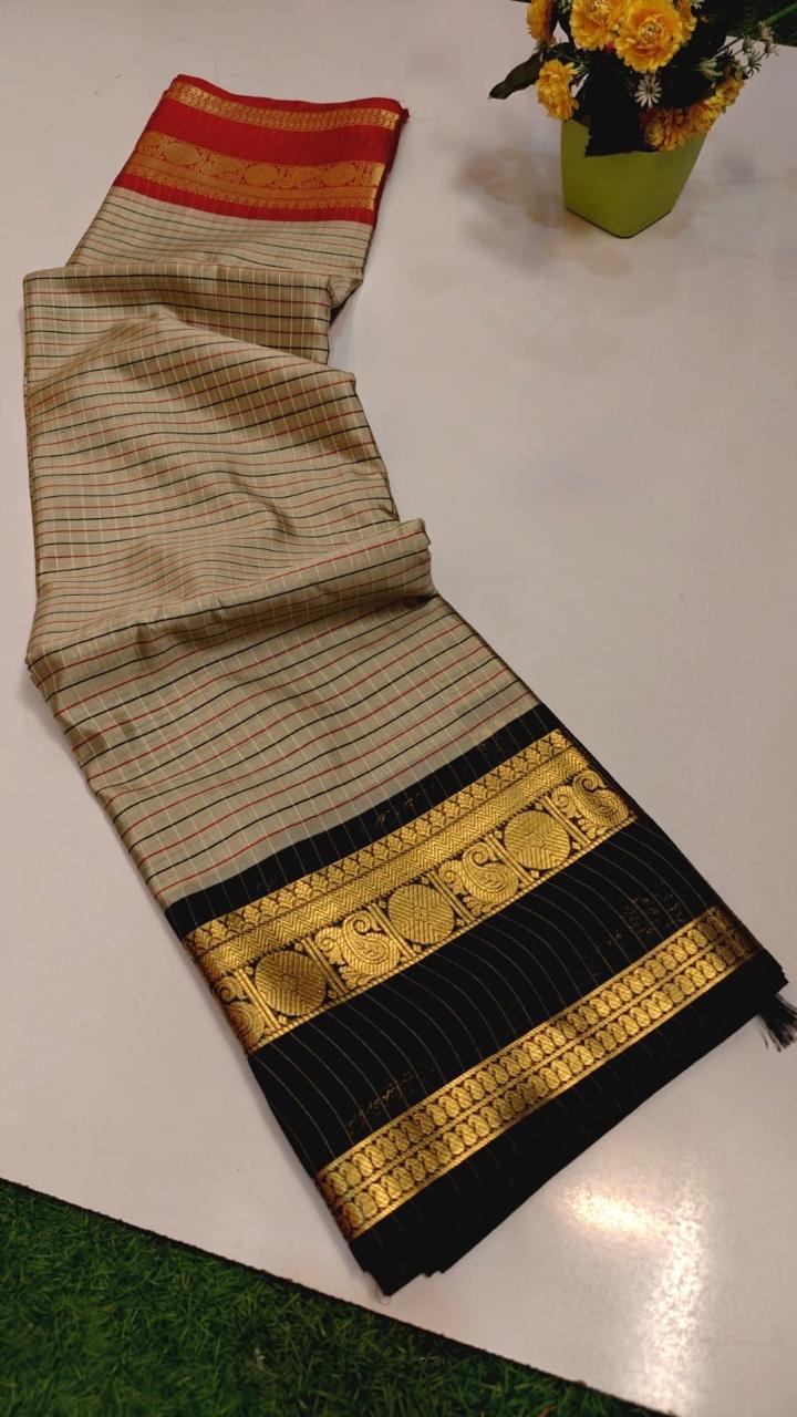 Semi Kanjivaram Banarasi Checks & Ganga Januna Zari Border Sarees