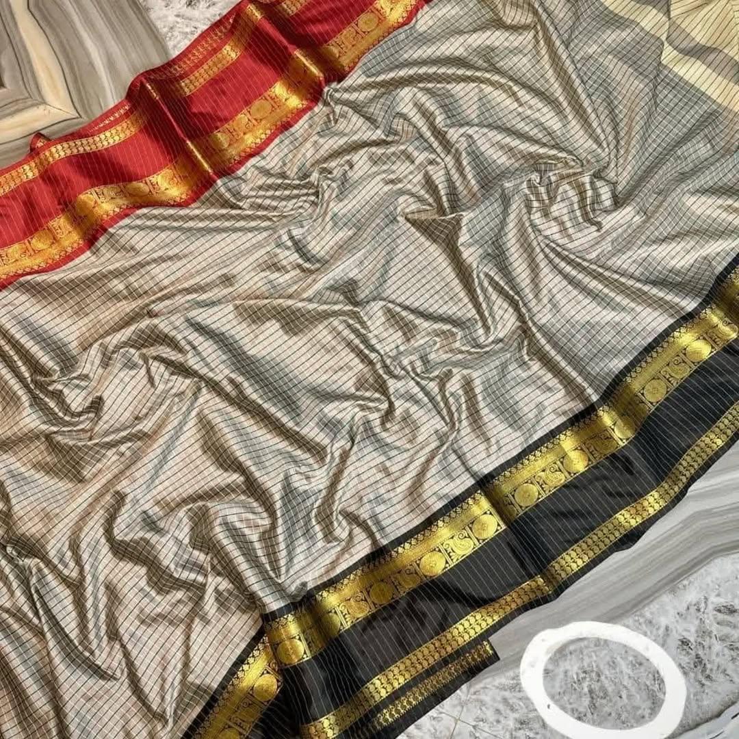 Semi Kanjivaram Banarasi Checks & Ganga Januna Zari Border Sarees