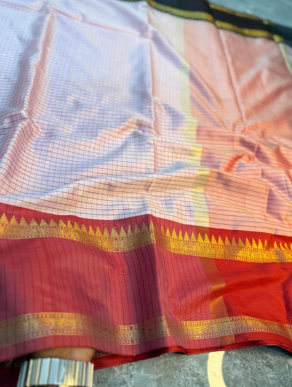 Checked Banarasi katan soft silk