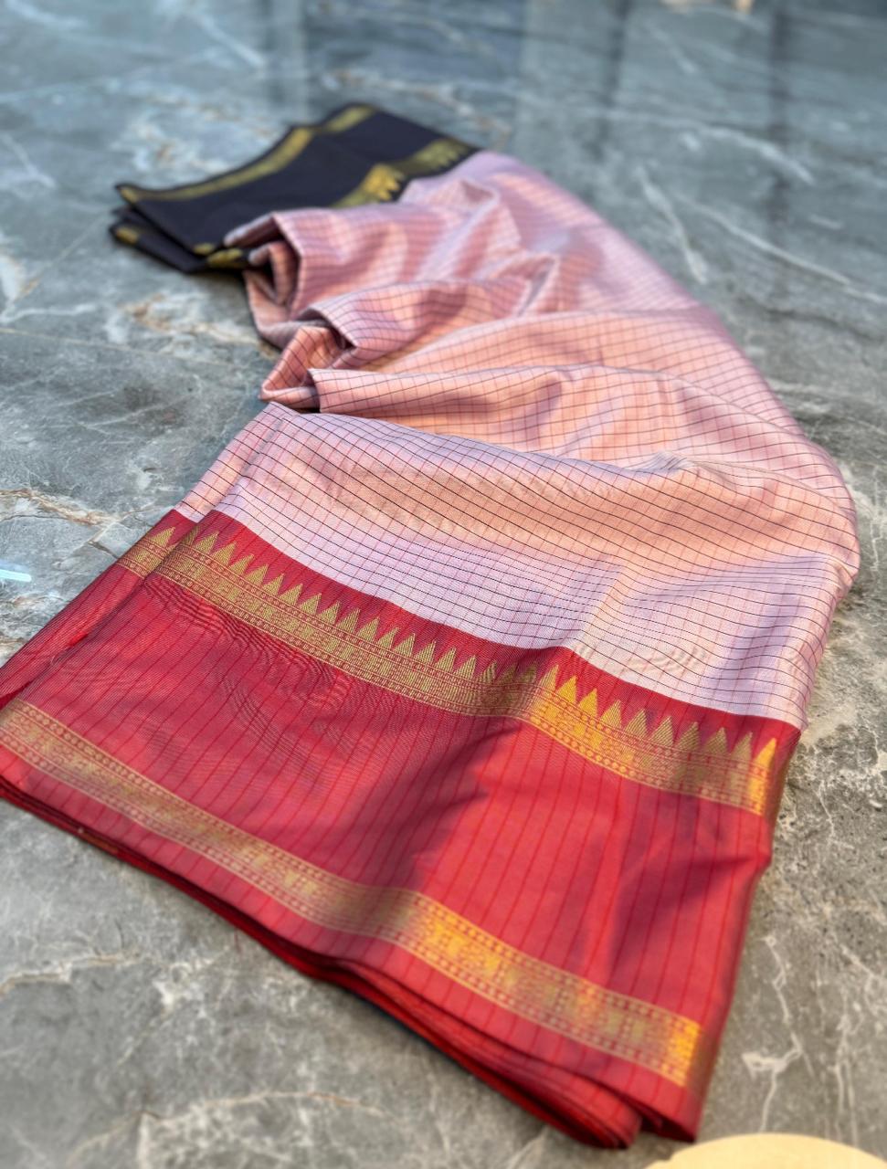 Checked Banarasi katan soft silk