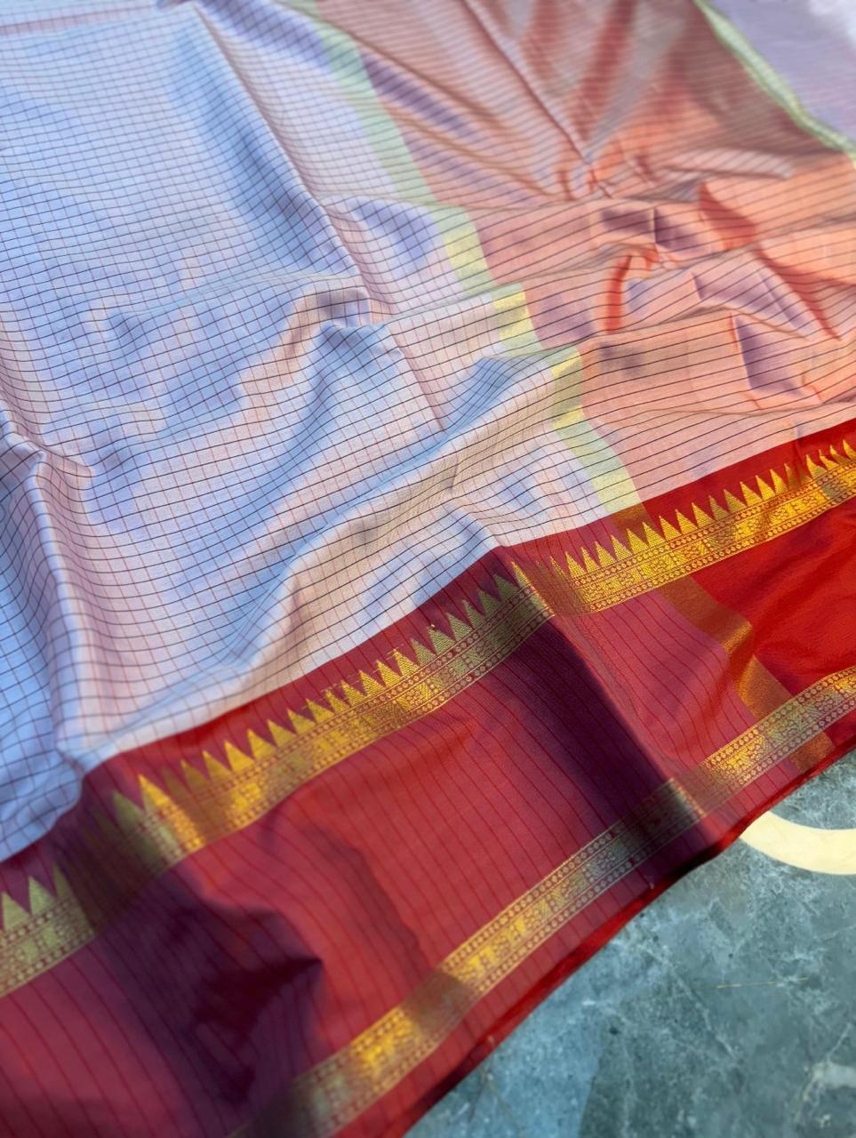 Checked Banarasi katan soft silk