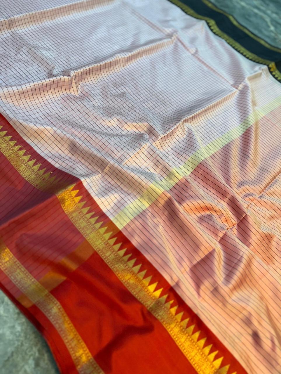 Checked Banarasi katan soft silk