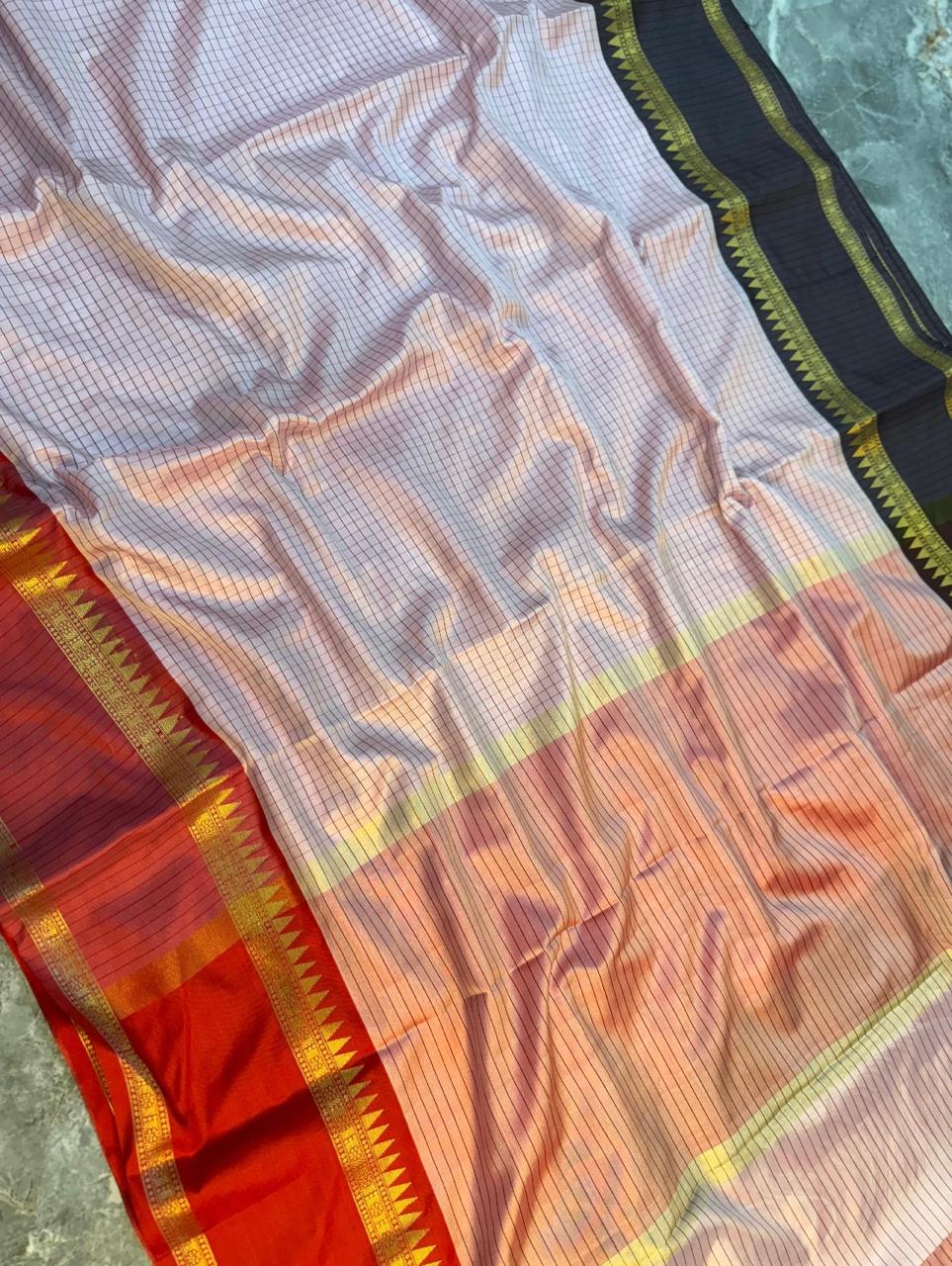 Checked Banarasi katan soft silk